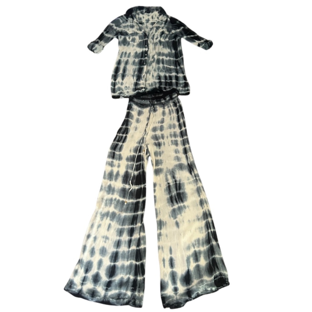 South Beach Tie Dye Button Down Shirt & Flowy Pants Co-Ord Set | Size 0 (XS) - Picture 2 of 9